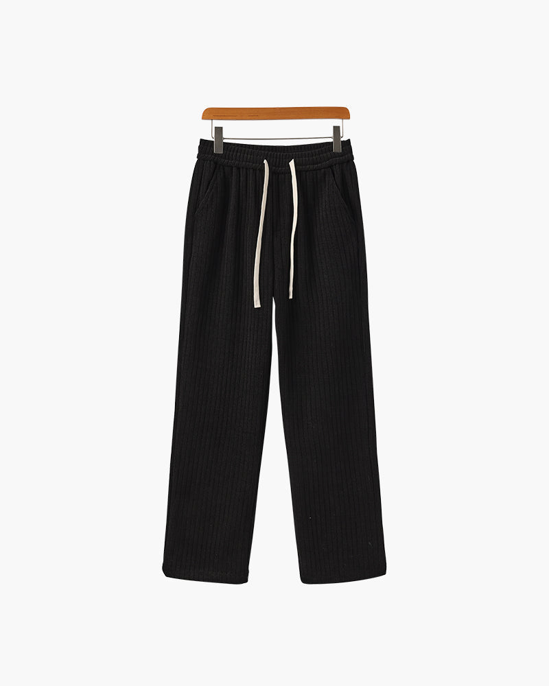 Velvet Corduroy Trousers with Drawstring Waist - Black