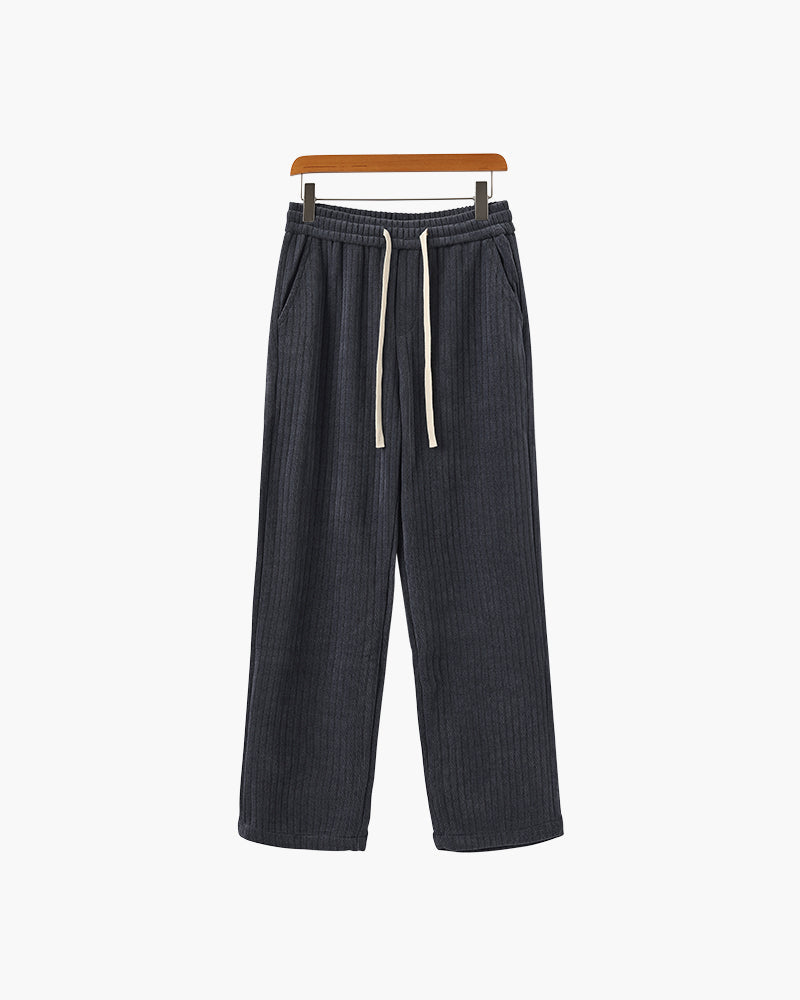 Velvet Corduroy Trousers with Drawstring Waist - Grey