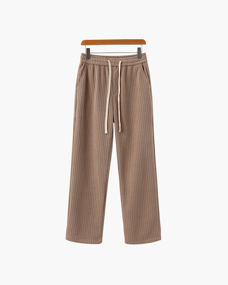 Velvet Corduroy Trousers with Drawstring Waist - Nude
