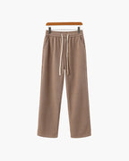 Velvet Corduroy Trousers with Drawstring Waist - Nude