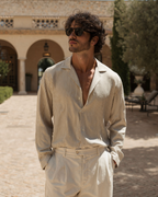 Vertical Stripe Shirt with Long Sleeves and Structured Collar