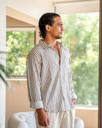 Vertical Stripe Shirt with Long Sleeves and Structured Collar