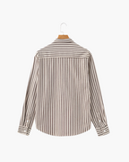 Vertical Stripe Shirt with Long Sleeves and Structured Collar
