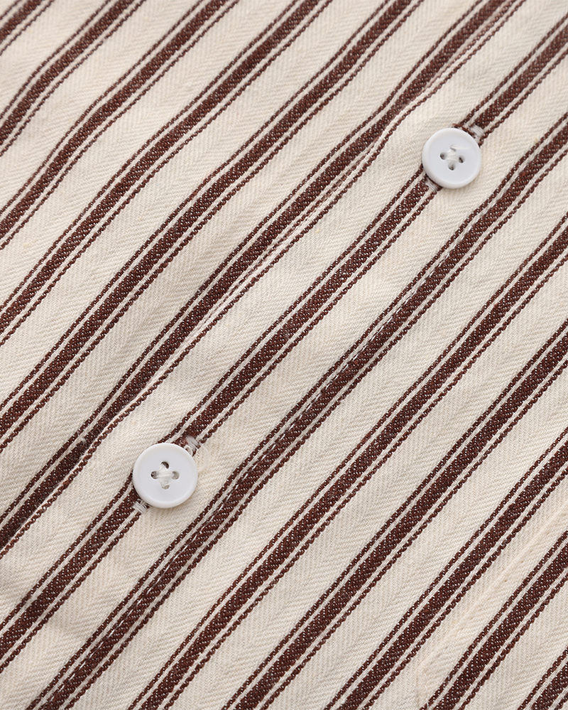 Vertical Stripe Shirt with Long Sleeves and Structured Collar