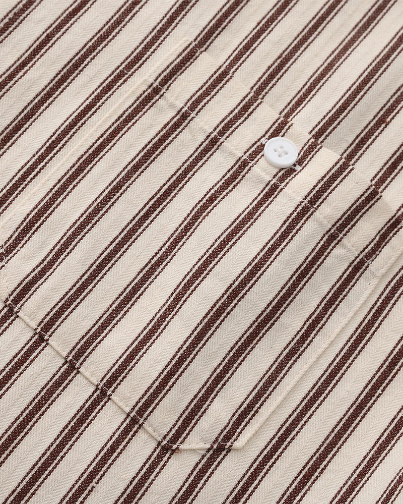 Vertical Stripe Shirt with Long Sleeves and Structured Collar