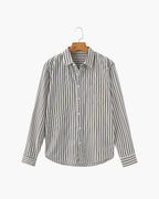 Vertical Stripe Shirt with Long Sleeves and Structured Collar - Blue