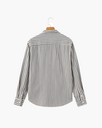 Vertical Stripe Shirt with Long Sleeves and Structured Collar