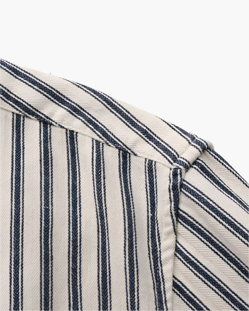Vertical Stripe Shirt with Long Sleeves and Structured Collar