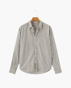 Vertical Stripe Shirt with Long Sleeves and Structured Collar