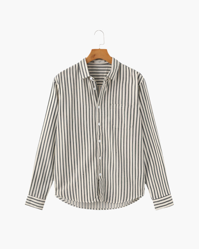 Vertical Stripe Shirt with Long Sleeves and Structured Collar