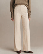 Wide Leg Corduroy Look Trousers with Pressed Front Crease - Apricot