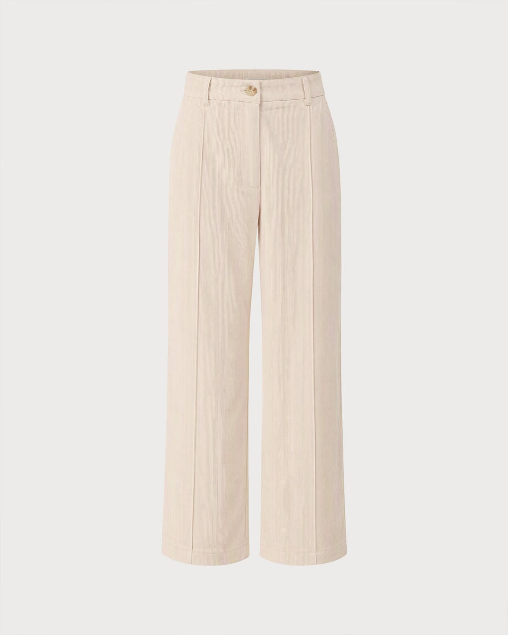 Wide Leg Corduroy Look Trousers with Pressed Front Crease - Apricot