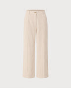 Wide Leg Corduroy Look Trousers with Pressed Front Crease - Apricot