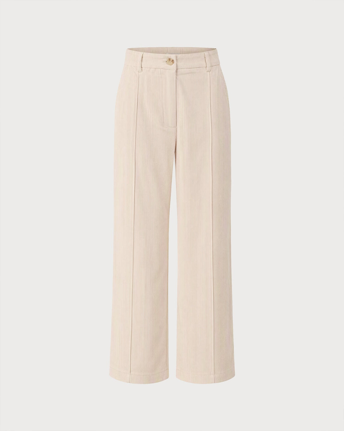 Wide Leg Corduroy Look Trousers with Pressed Front Crease - Apricot