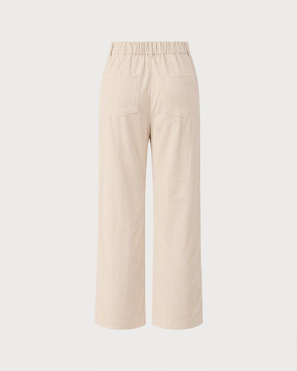 Wide Leg Corduroy Look Trousers with Pressed Front Crease - Apricot