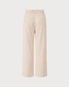 Wide Leg Corduroy Look Trousers with Pressed Front Crease - Apricot