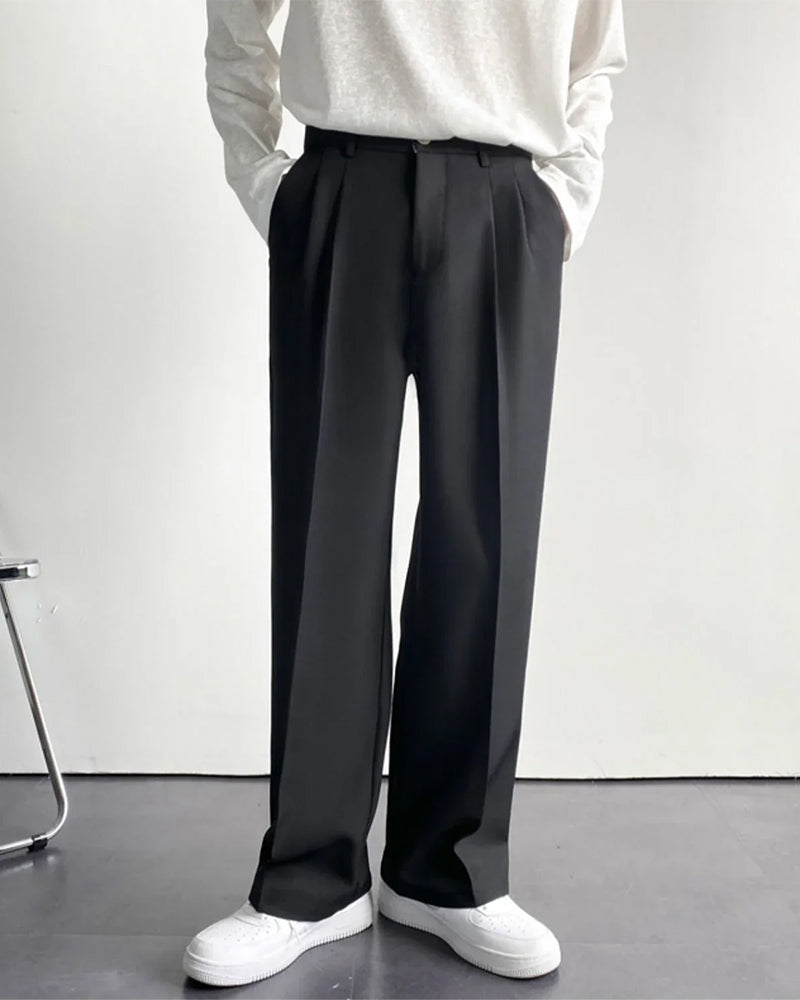 Wide Leg Pleated Trousers with Elasticated Waist