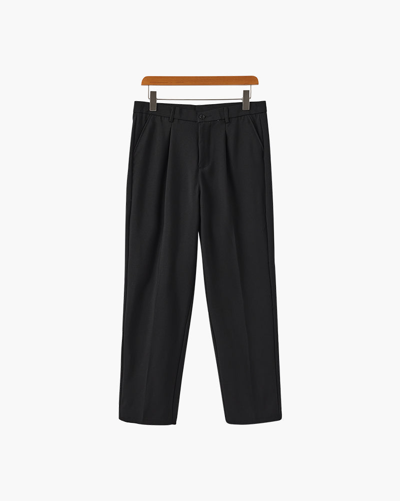 Wide Leg Pleated Trousers with Elasticated Waist - Black