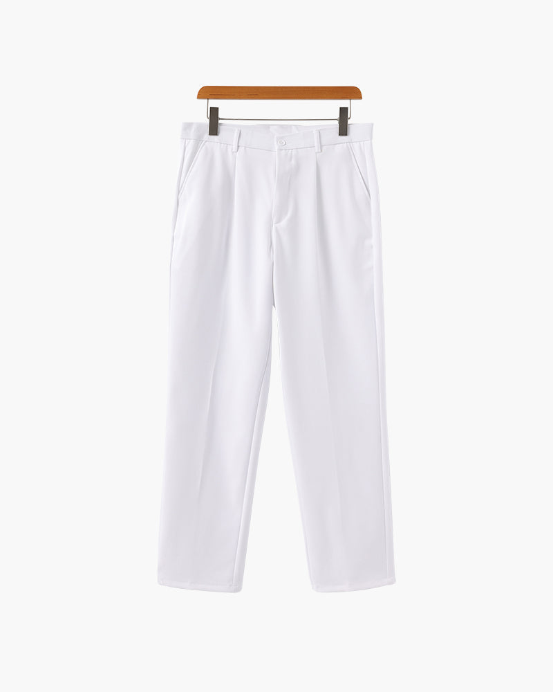 Wide Leg Pleated Trousers with Elasticated Waist - White