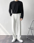Wide Leg Pleated Trousers with Elasticated Waist - White