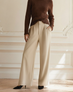 Wide Leg Tailored Trousers with Pleated Front