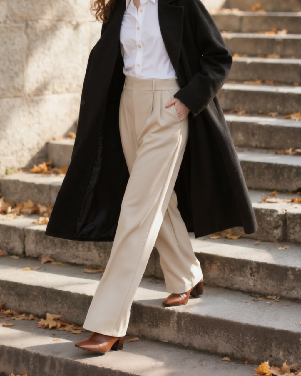 Wide Leg Tailored Trousers with Pleated Front