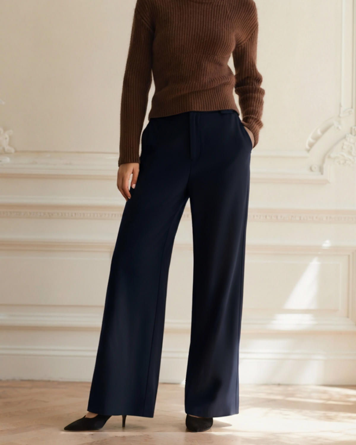 Wide Leg Tailored Trousers with Pleated Front