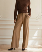 Wide Leg Tailored Trousers with Pleated Front