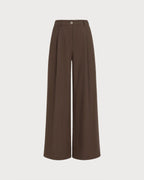 Wide Leg Trousers with High Waist and Pressed Creases - Brown