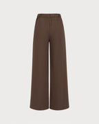 Wide Leg Trousers with High Waist and Pressed Creases - Brown