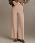 Wide Leg Trousers with Patch Pockets and Straight Hem - Khaki