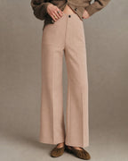 Wide Leg Trousers with Patch Pockets and Straight Hem - Khaki