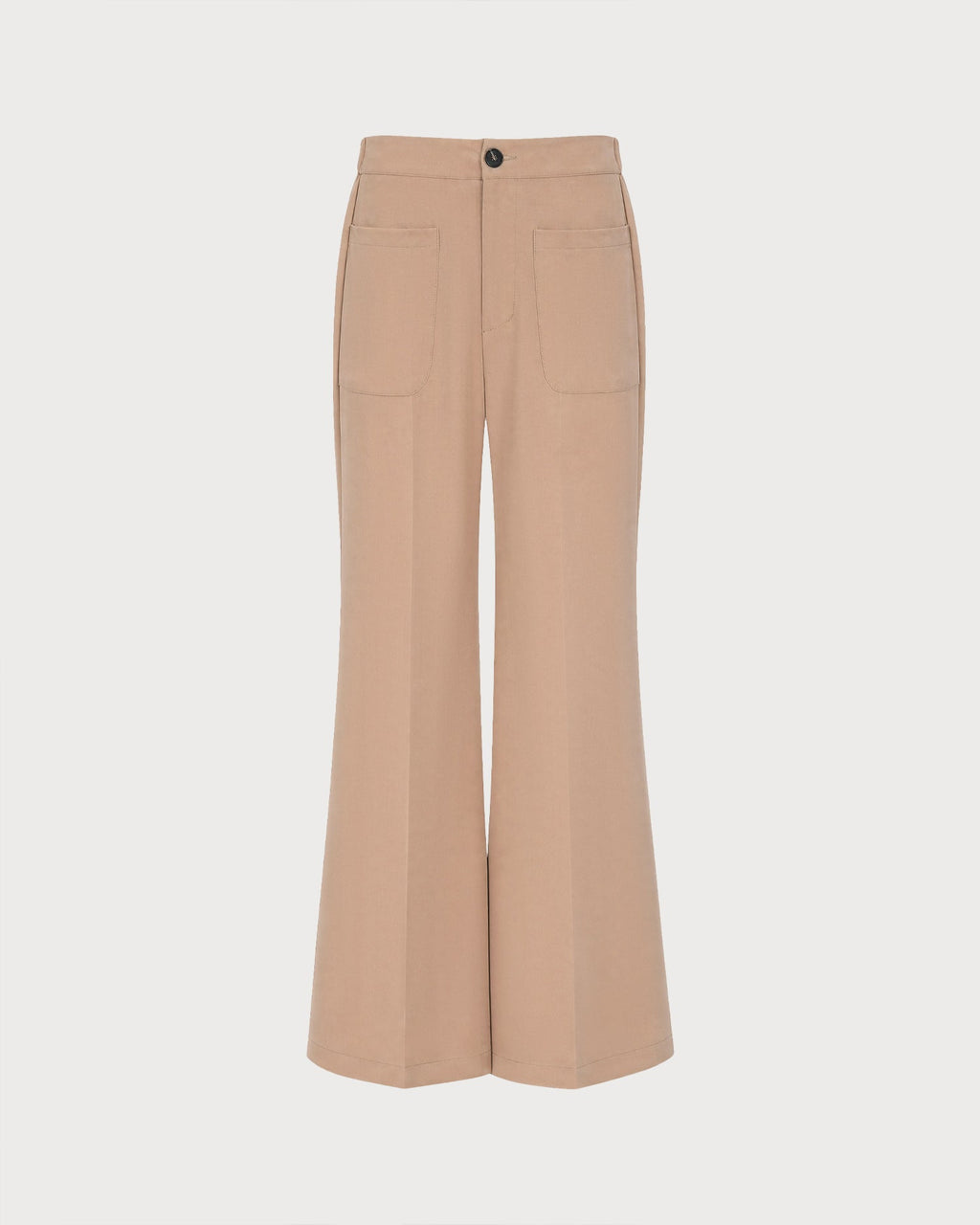 Wide Leg Trousers with Patch Pockets and Straight Hem - Khaki