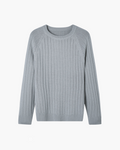 Wool Crew Neck Jumper with Ribbed Collar, Cuffs and Hem - Grey