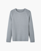 Wool Crew Neck Jumper with Ribbed Collar, Cuffs and Hem - Grey