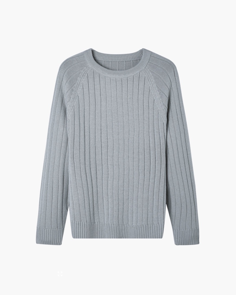 Wool Crew Neck Jumper with Ribbed Collar, Cuffs and Hem - Grey