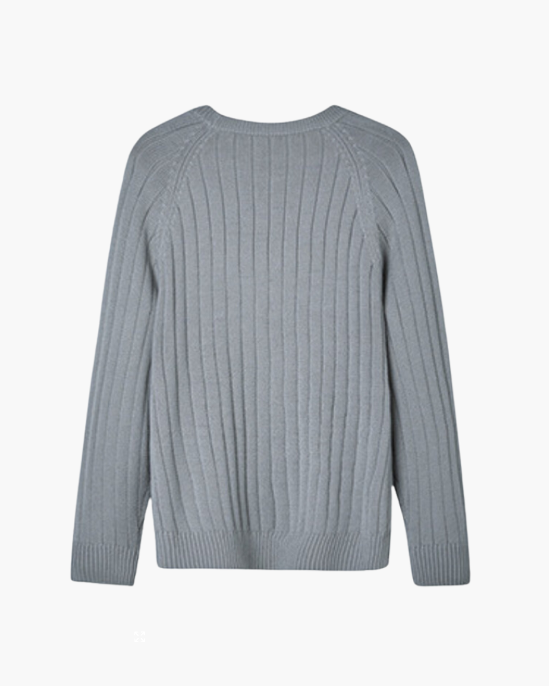 Wool Crew Neck Jumper with Ribbed Collar, Cuffs and Hem