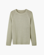 Wool Crew Neck Jumper with Ribbed Collar, Cuffs and Hem - Green