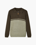 Wool Full Zip Cardigan with Stand Collar, Tailored Fit - Brown