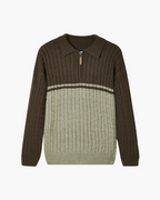 Wool Full Zip Cardigan with Stand Collar, Tailored Fit - Brown