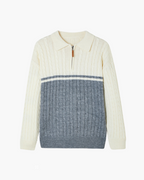 Wool Full Zip Cardigan with Stand Collar, Tailored Fit - Blue Grey