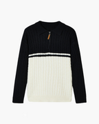 Wool Full Zip Cardigan with Stand Collar, Tailored Fit - Black