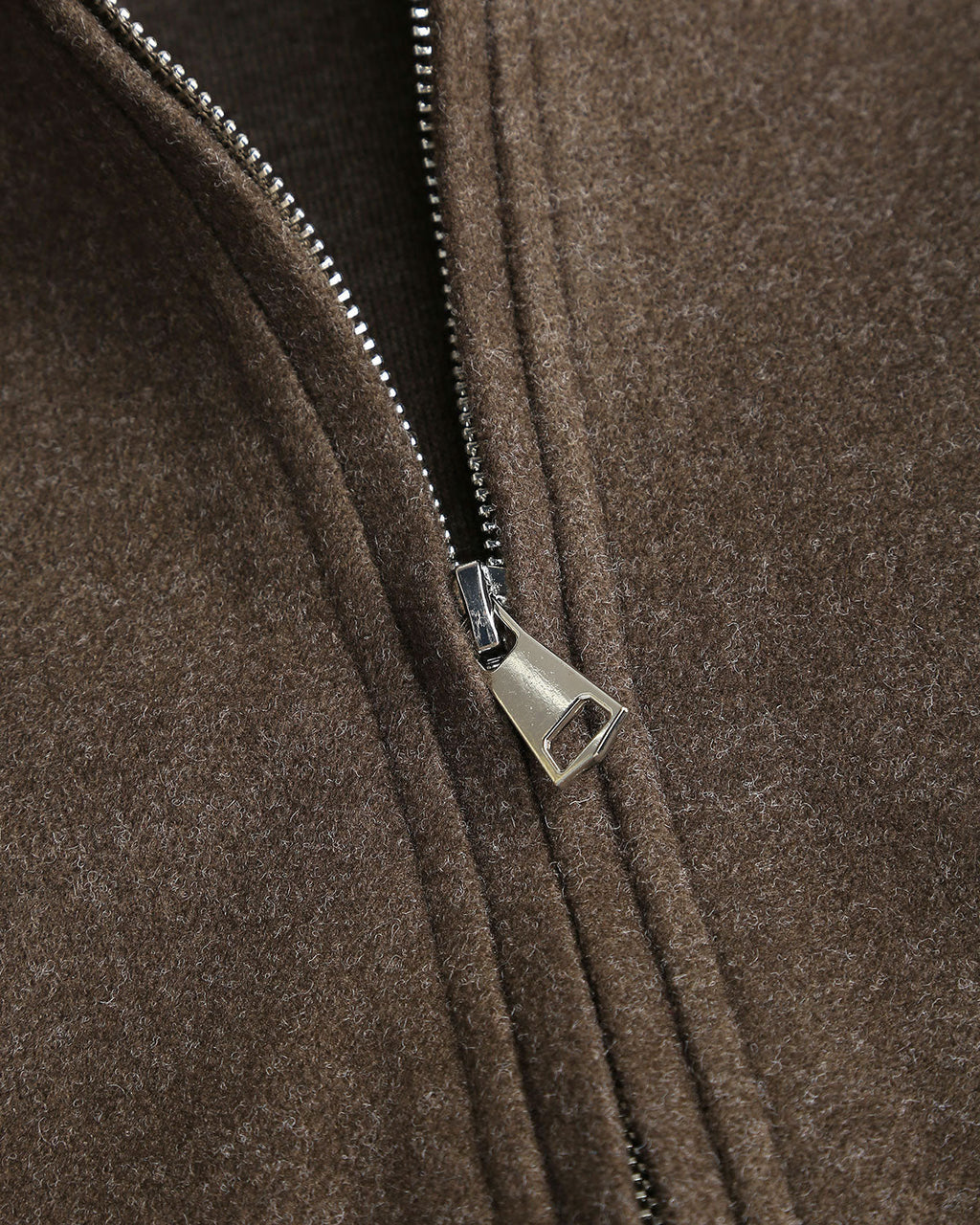 Wool Look Zip Jacket with Point Collar and Slant Pockets - Coffee
