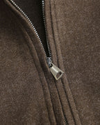 Wool Look Zip Jacket with Point Collar and Slant Pockets - Coffee