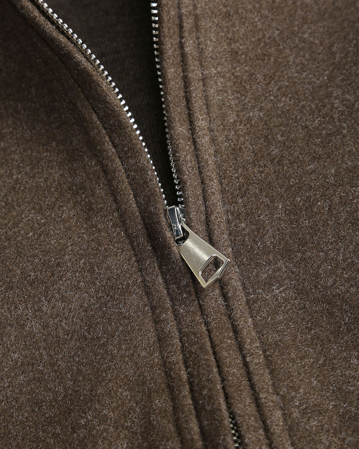 Wool Look Zip Jacket with Point Collar and Slant Pockets - Coffee