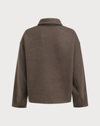 Wool Look Zip Jacket with Point Collar and Slant Pockets - Coffee