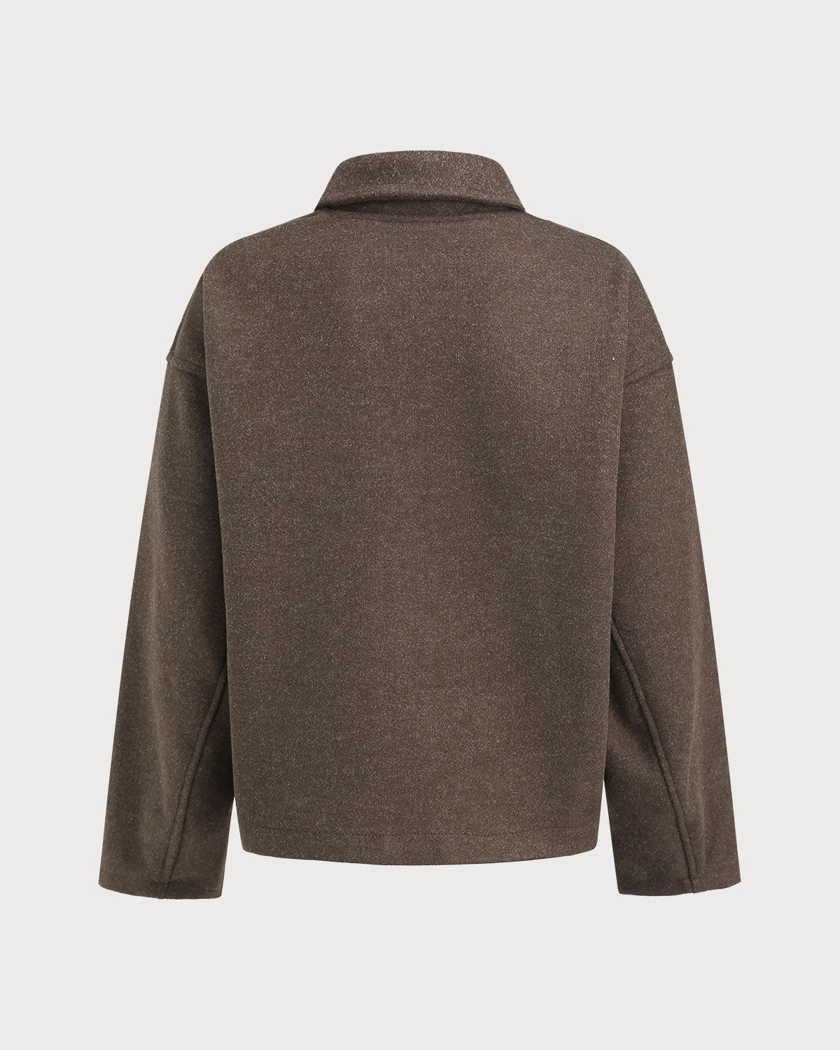 Wool Look Zip Jacket with Point Collar and Slant Pockets - Coffee