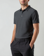 Zip Polo Shirt with Silky Mesh Knit, Short Sleeve - Black
