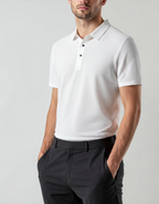 Zip Polo Shirt with Silky Mesh Knit, Short Sleeve - White