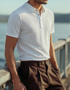 Zip Polo Shirt with Silky Mesh Knit, Short Sleeve